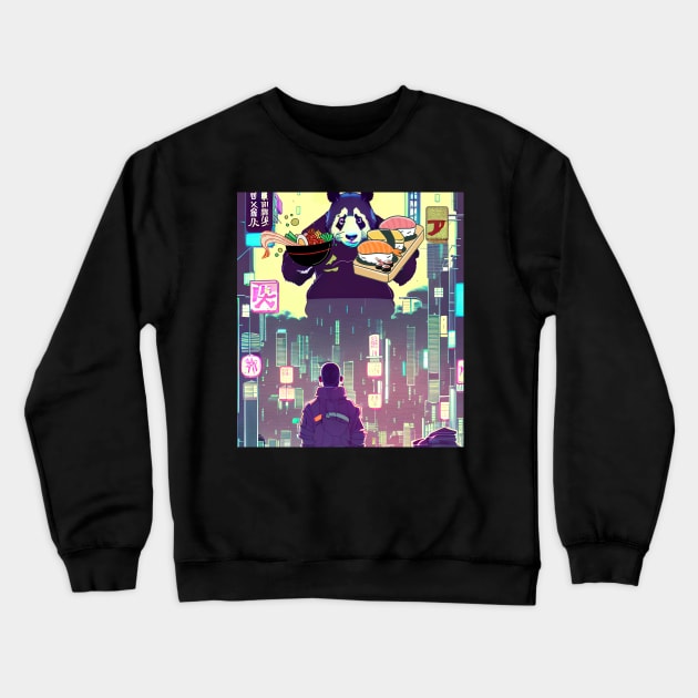 Cyberpunk City Panda Billboard Crewneck Sweatshirt by Trip Tank